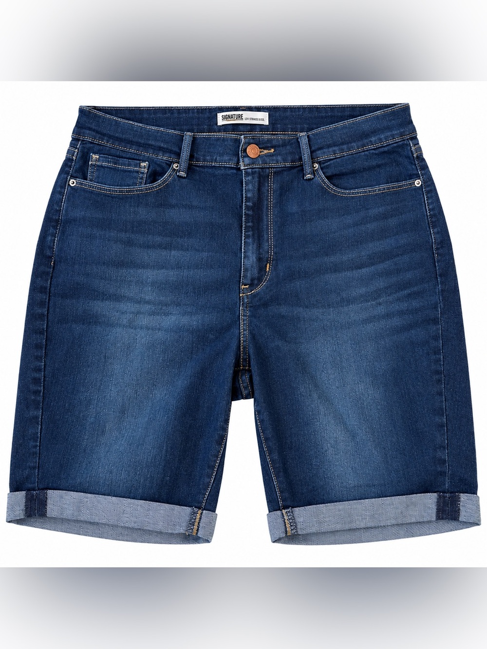 Signature Gold Levi Strauss Womens 16 High Rise Bermuda Denim Shorts Dark Wash